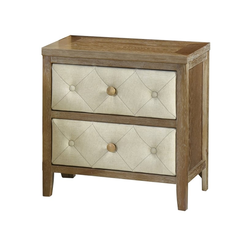 Moni 24 Inch Nightstand- 2 Drawers- Beige and Walnut Brown Wood Frame