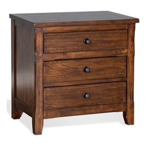 Odell Nightstand- 3 Drawers- Bronze- Rustic Dark Brown Solid Wood