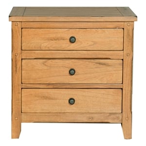 Marv Nightstand- 3 Drawers- Rustic Light Brown Solid Wood 29 Inch