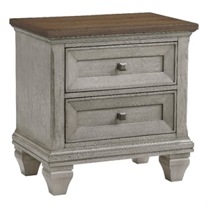 Giny Nightstand- 2 Drawers- Brown and Antique Gray Acacia Wood Top