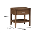 Evi Nightstand- 1 Drawer w Lower Open Shelf- Brushed Rich Brown Wood