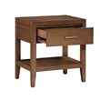 Evi Nightstand- 1 Drawer w Lower Open Shelf- Brushed Rich Brown Wood
