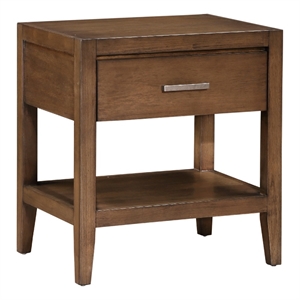Evi Nightstand- 1 Drawer w Lower Open Shelf- Brushed Rich Brown Wood