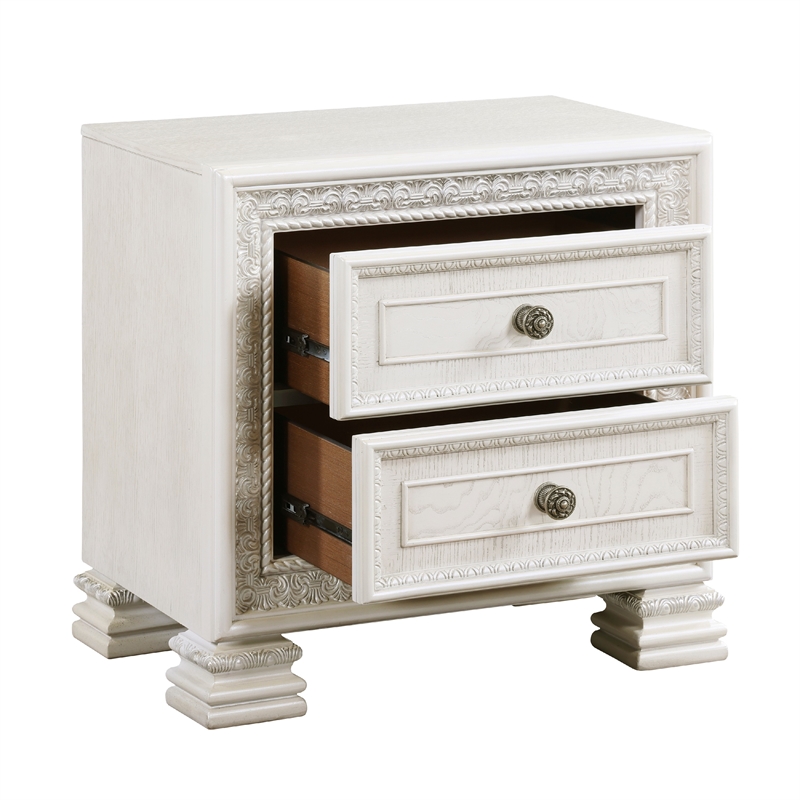 Rotu Nightstand- 2 Drawers Rope Molding- White Ash Veneer- 28 Inch