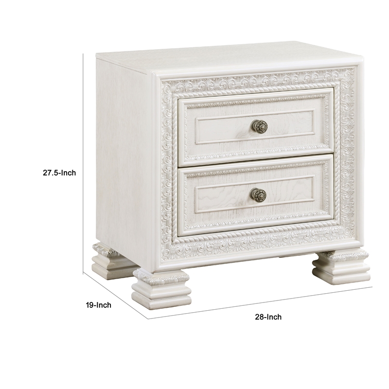 Rotu Nightstand- 2 Drawers Rope Molding- White Ash Veneer- 28 Inch
