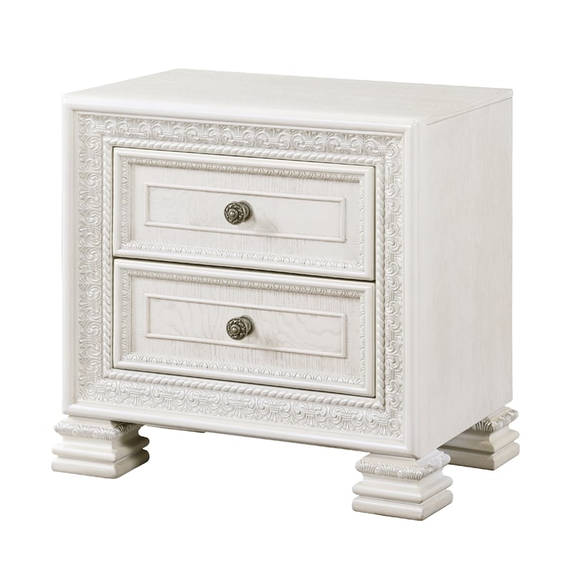 Rotu Nightstand- 2 Drawers Rope Molding- White Ash Veneer- 28 Inch