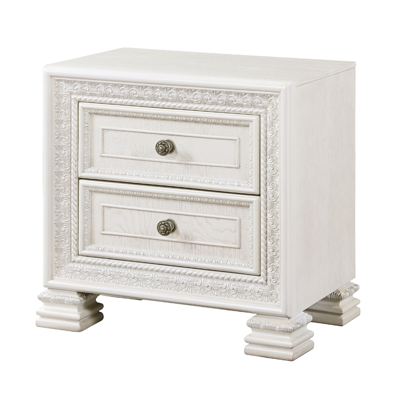 Rotu Nightstand- 2 Drawers Rope Molding- White Ash Veneer- 28 Inch