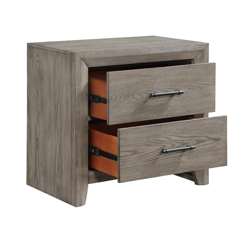Laso Nightstand- 2 Drawers w Metal Handles- 28 Inch- Gray Acacia Wood