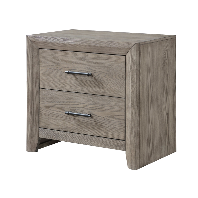 Laso Nightstand- 2 Drawers w Metal Handles- 28 Inch- Gray Acacia Wood