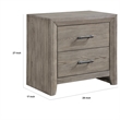 Laso Nightstand- 2 Drawers w Metal Handles- 28 Inch- Gray Acacia Wood
