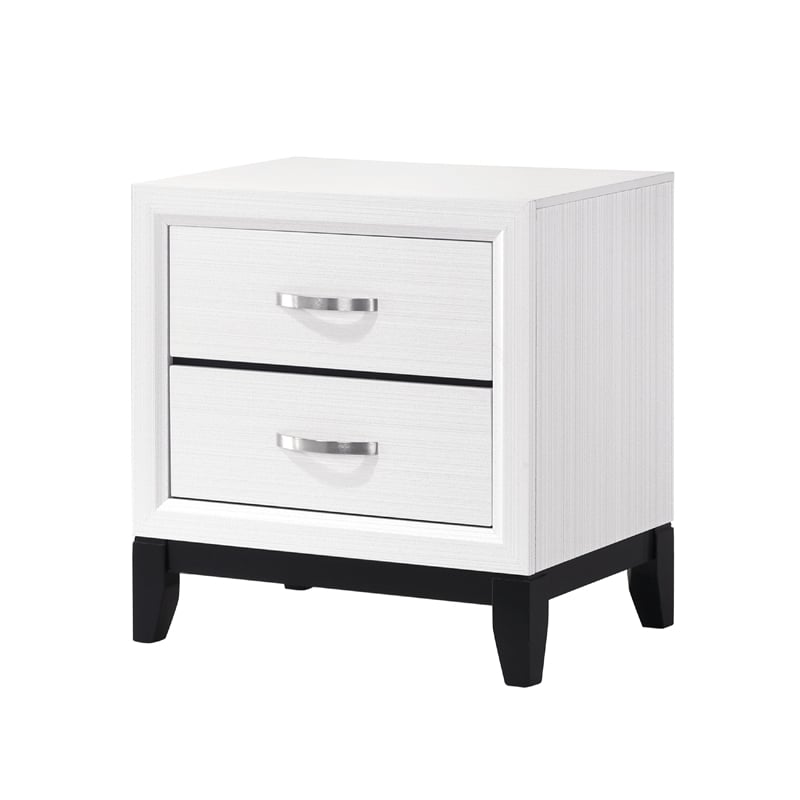 Ameya Nightstand- 2 Drawers w Chrome Handles- White and Black- 25 Inch