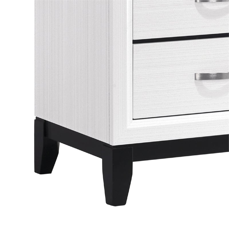 Ameya Nightstand- 2 Drawers w Chrome Handles- White and Black- 25 Inch