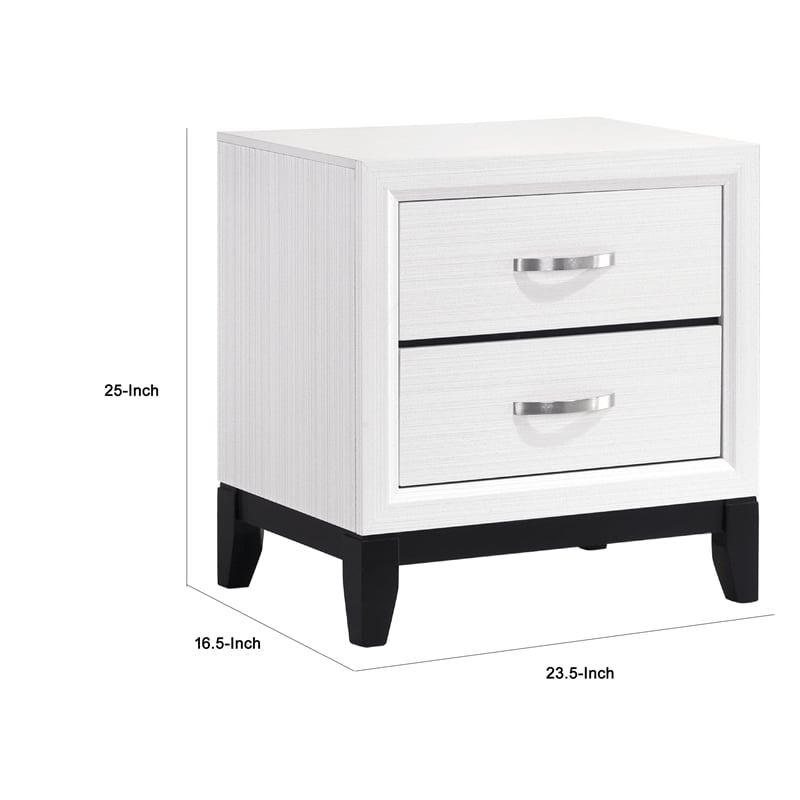Ameya Nightstand- 2 Drawers w Chrome Handles- White and Black- 25 Inch
