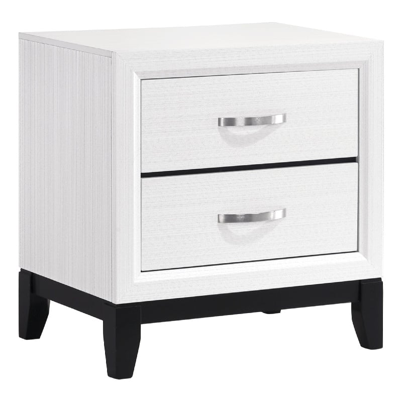 Ameya Nightstand- 2 Drawers w Chrome Handles- White and Black- 25 Inch