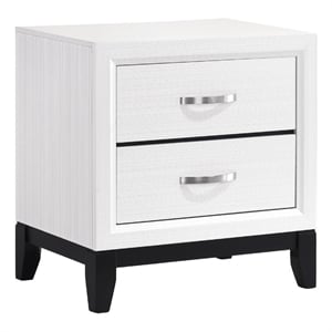 Ameya Nightstand- 2 Drawers w Chrome Handles- White and Black- 25 Inch