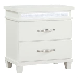 Jisy Nightstand- 2 Drawers- LED Lights- White Wood- Chrome Handles