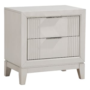 Flo Nightstand- 2 Drawers- Antique White Wood- Chrome Edge Handles