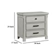 Brok Nightstand- 3 Drawers- Light Gray Acacia Wood- Black Bar Handles