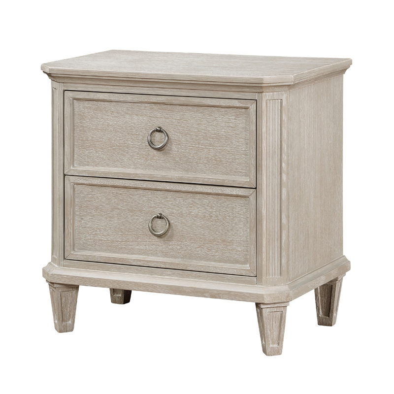 Aeny Nightstand- 2 Drawer Ring Handles- Light Brownish Gray Oak Veneer