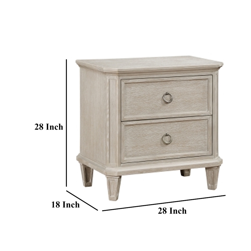 Aeny Nightstand- 2 Drawer Ring Handles- Light Brownish Gray Oak Veneer