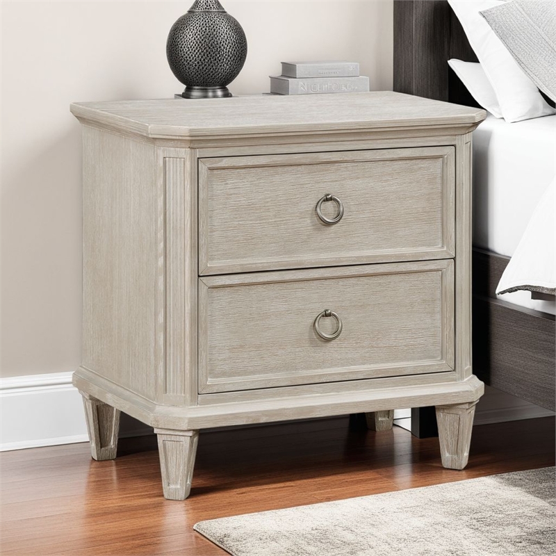 Aeny Nightstand- 2 Drawer Ring Handles- Light Brownish Gray Oak Veneer