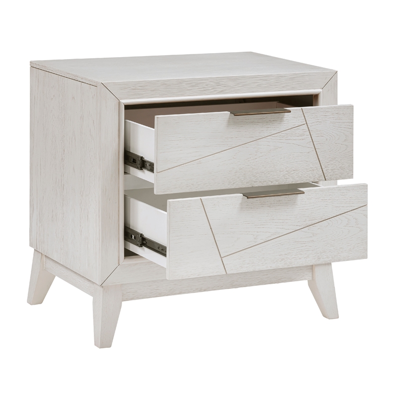 Zine Nightstand- 2 Drawers- Antique White Oak Wood- Flat Black Handles