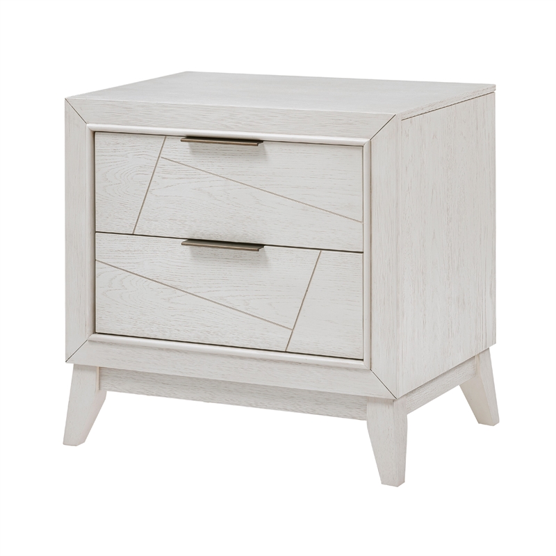Zine Nightstand- 2 Drawers- Antique White Oak Wood- Flat Black Handles