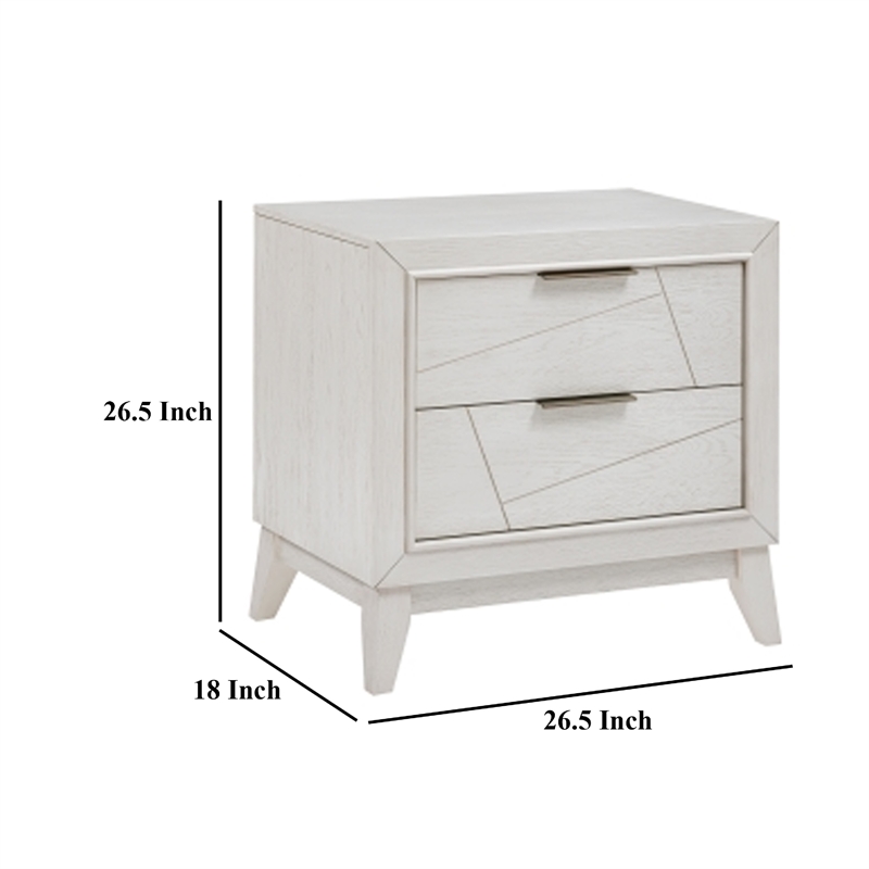 Zine Nightstand- 2 Drawers- Antique White Oak Wood- Flat Black Handles