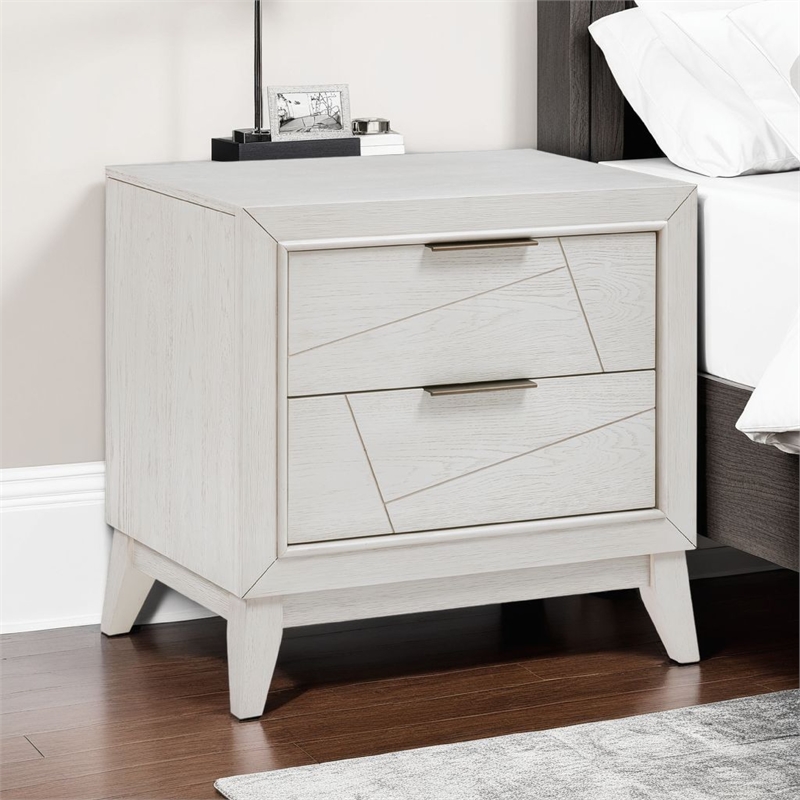 Zine Nightstand- 2 Drawers- Antique White Oak Wood- Flat Black Handles