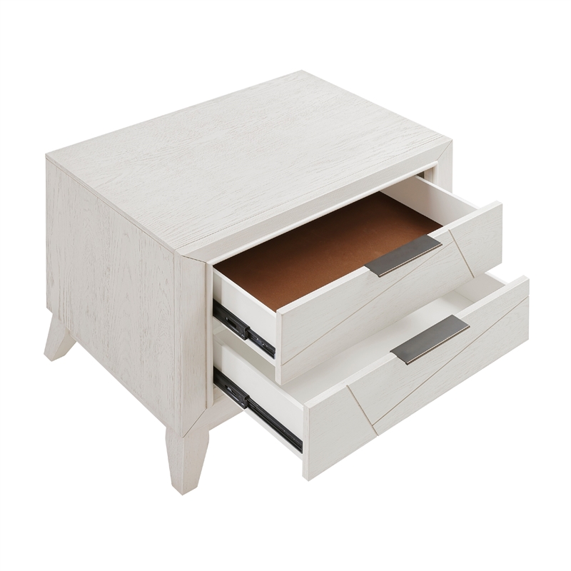 Zine Nightstand- 2 Drawers- Antique White Oak Wood- Flat Black Handles