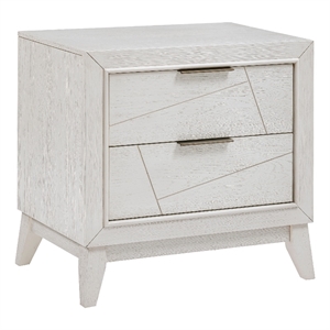 Zine Nightstand- 2 Drawers- Antique White Oak Wood- Flat Black Handles