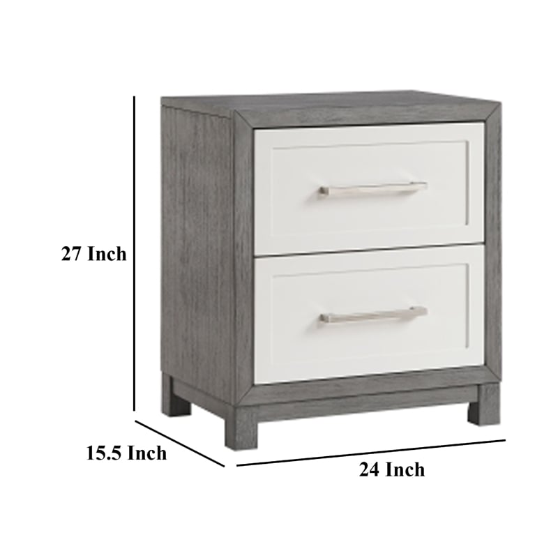 Rowy Nightstand- 2 Drawer Polished Bar Handles- Ivory and Gray Veneer