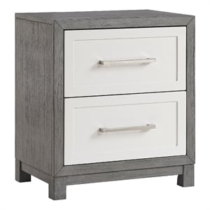 Rowy Nightstand- 2 Drawer Polished Bar Handles- Ivory and Gray Veneer