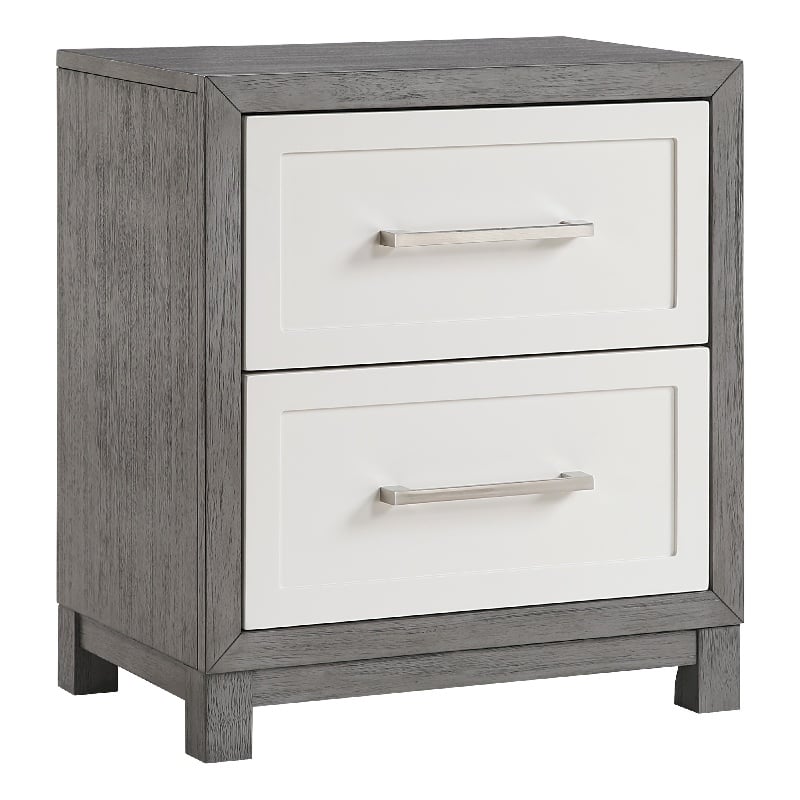 Rowy Nightstand- 2 Drawer Polished Bar Handles- Ivory and Gray Veneer