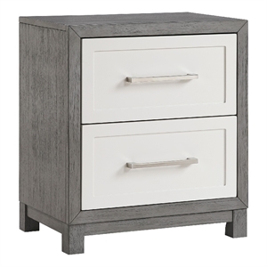Rowy Nightstand- 2 Drawer Polished Bar Handles- Ivory and Gray Veneer