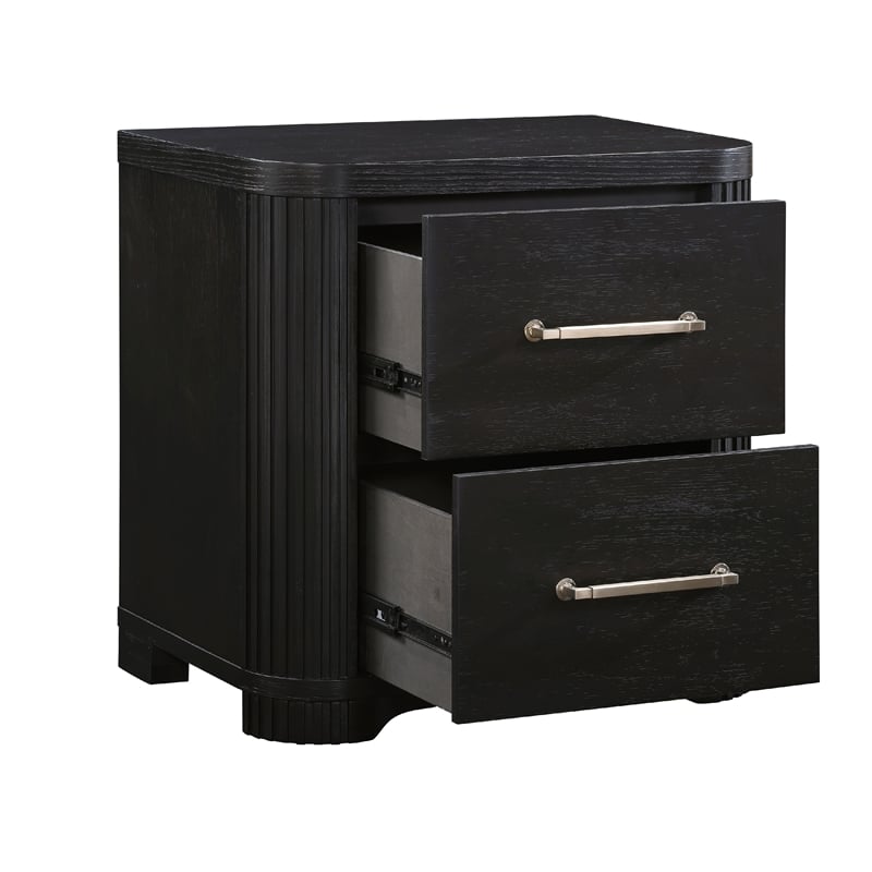 Chas Nightstand- 2 Drawers Brass Bar Handles- Charcoal Black Wood