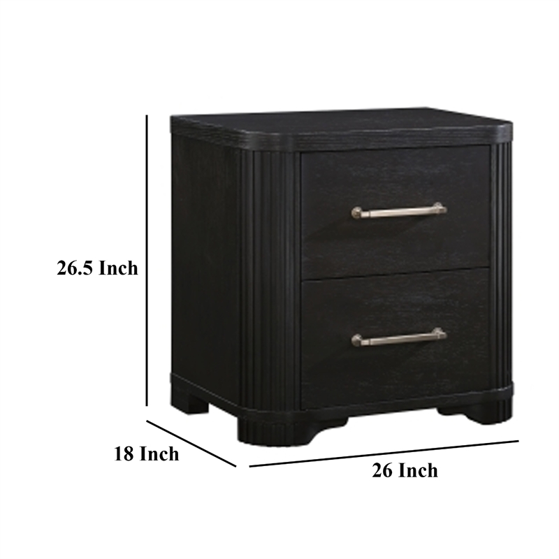 Chas Nightstand- 2 Drawers Brass Bar Handles- Charcoal Black Wood