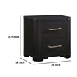 Chas Nightstand- 2 Drawers Brass Bar Handles- Charcoal Black Wood