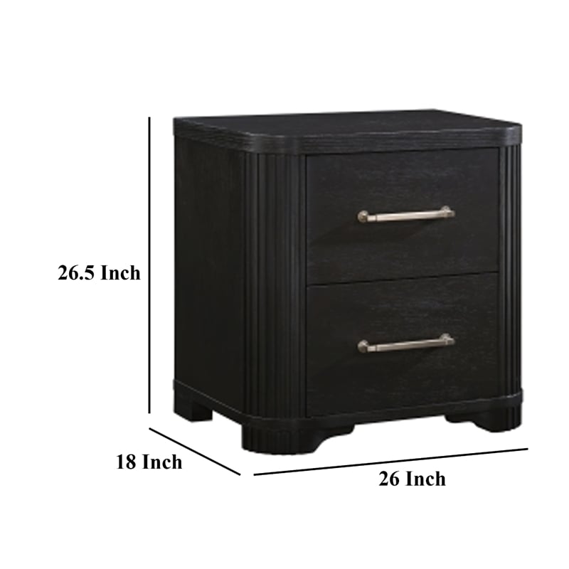 Chas Nightstand- 2 Drawers Brass Bar Handles- Charcoal Black Wood