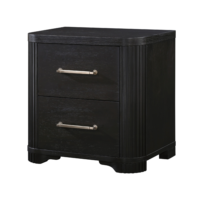 Chas Nightstand- 2 Drawers Brass Bar Handles- Charcoal Black Wood
