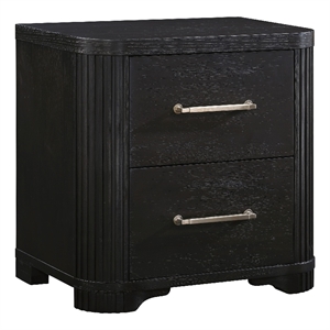 Chas Nightstand- 2 Drawers Brass Bar Handles- Charcoal Black Wood
