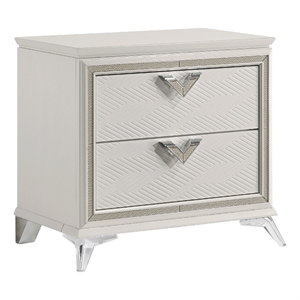 Dery Nightstand- 2 Drawers Chrome Triangle Handles- Gold White Wood