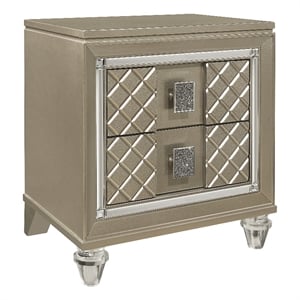 Loy Nightstand- 2 Drawers- Champagne Gold Metallic- Mirror Trim