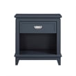 Sely Nightstand- 1 Drawer w Open Cubby- Navy Blue Wood- Ring Handle