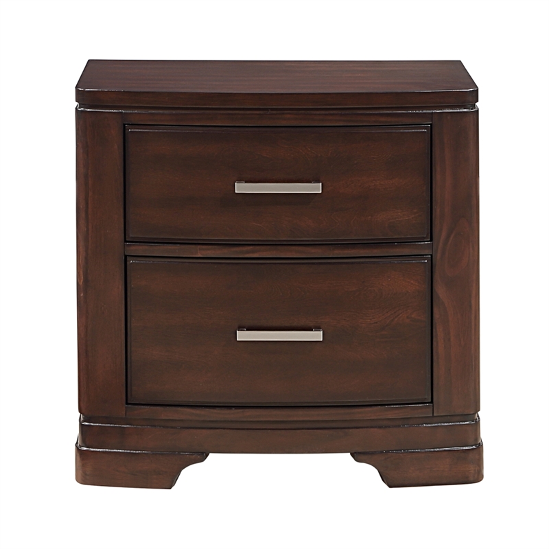 Hudy 2 Drawer Nightstand- 26 Inch- Cherry Brown Birch Veneer