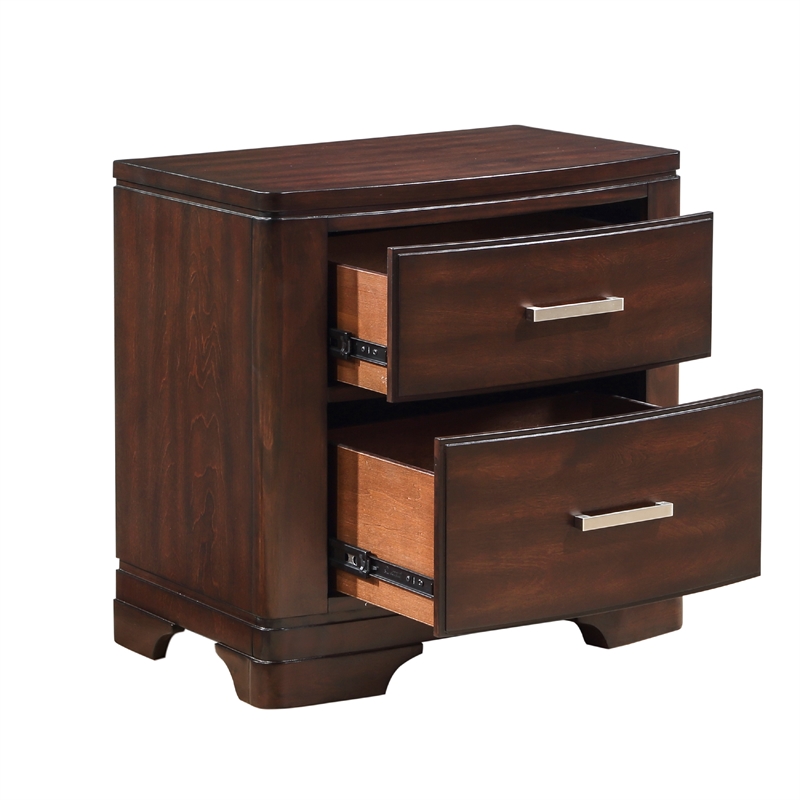 Hudy 2 Drawer Nightstand- 26 Inch- Cherry Brown Birch Veneer