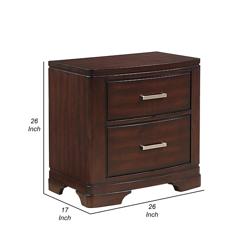 Hudy 2 Drawer Nightstand- 26 Inch- Cherry Brown Birch Veneer