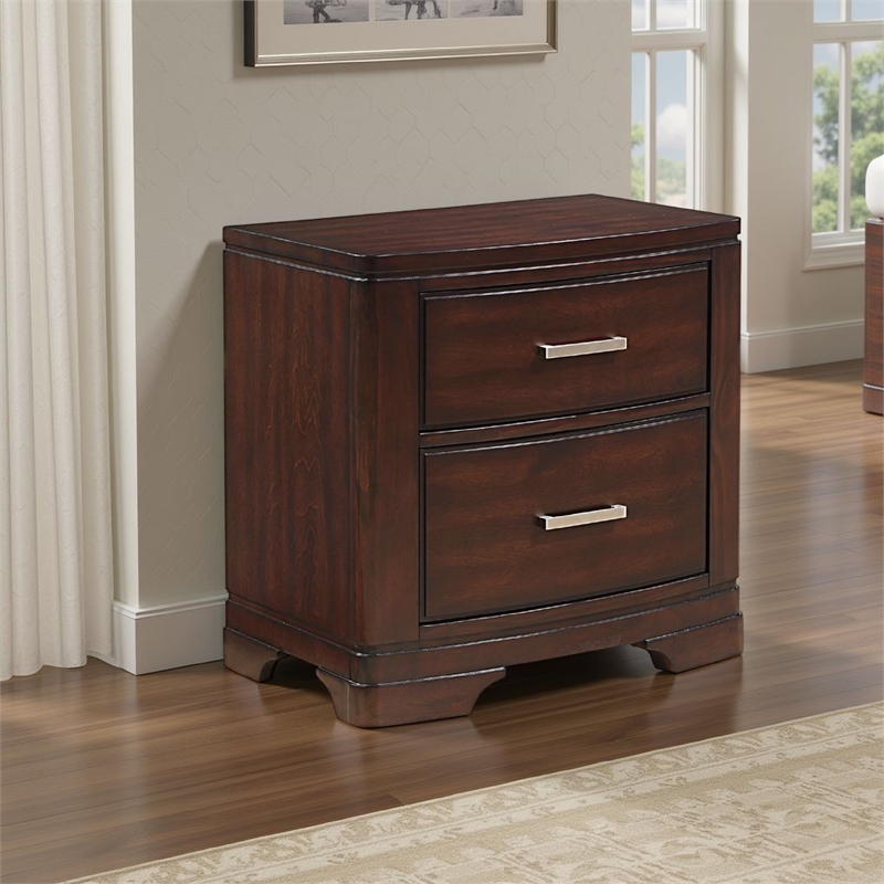 Hudy 2 Drawer Nightstand- 26 Inch- Cherry Brown Birch Veneer