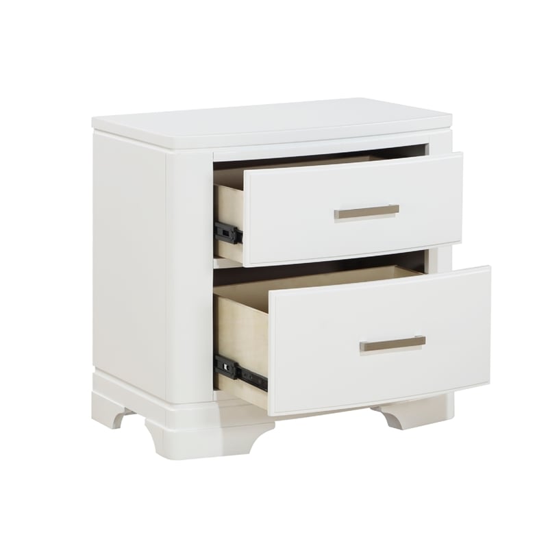 Hudy 2 Drawer Nightstand- Metal Handles- 26 Inch- White Birch Veneer