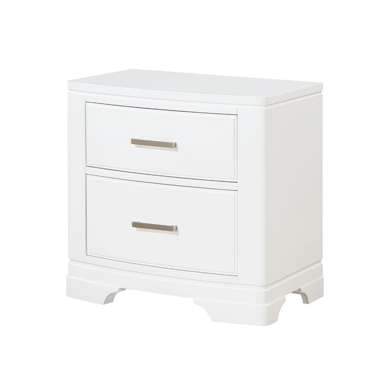 Hudy 2 Drawer Nightstand- Metal Handles- 26 Inch- White Birch Veneer